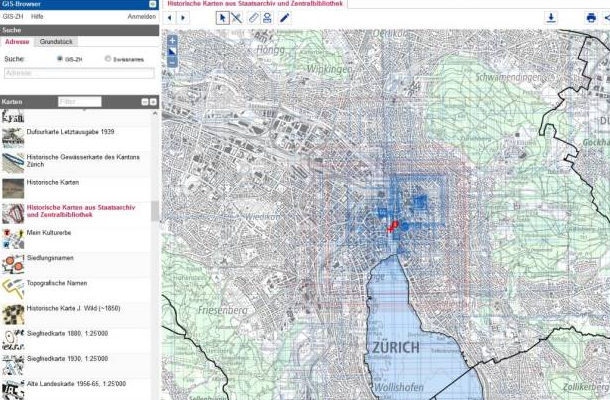 Bestände Staatsarchiv und ZB Zürich im kantonalen
GIS-Browser