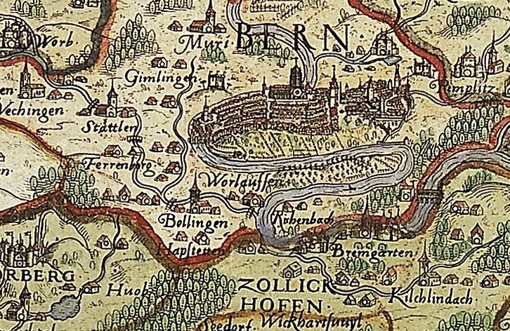 Karte des bernischen Staatsgebiets von Thomas Schoepf 1578