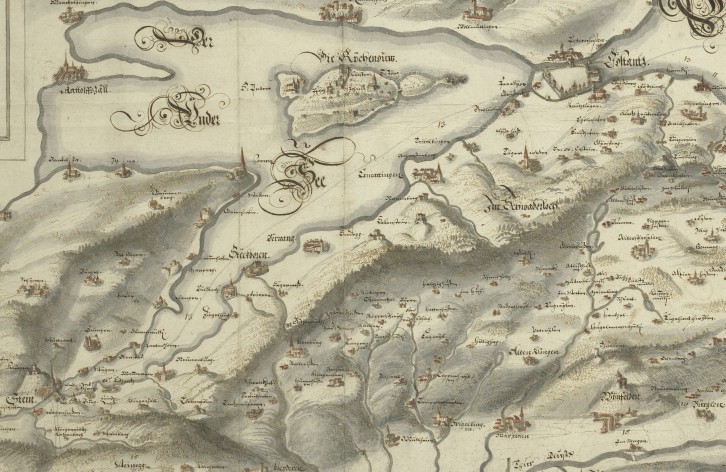 Karte des Bodensees und Teile des Thurgaus von Hans Conrad Gyger